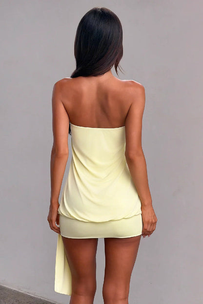Yellow Eyelet Streamer Bodycon Mini Dress
